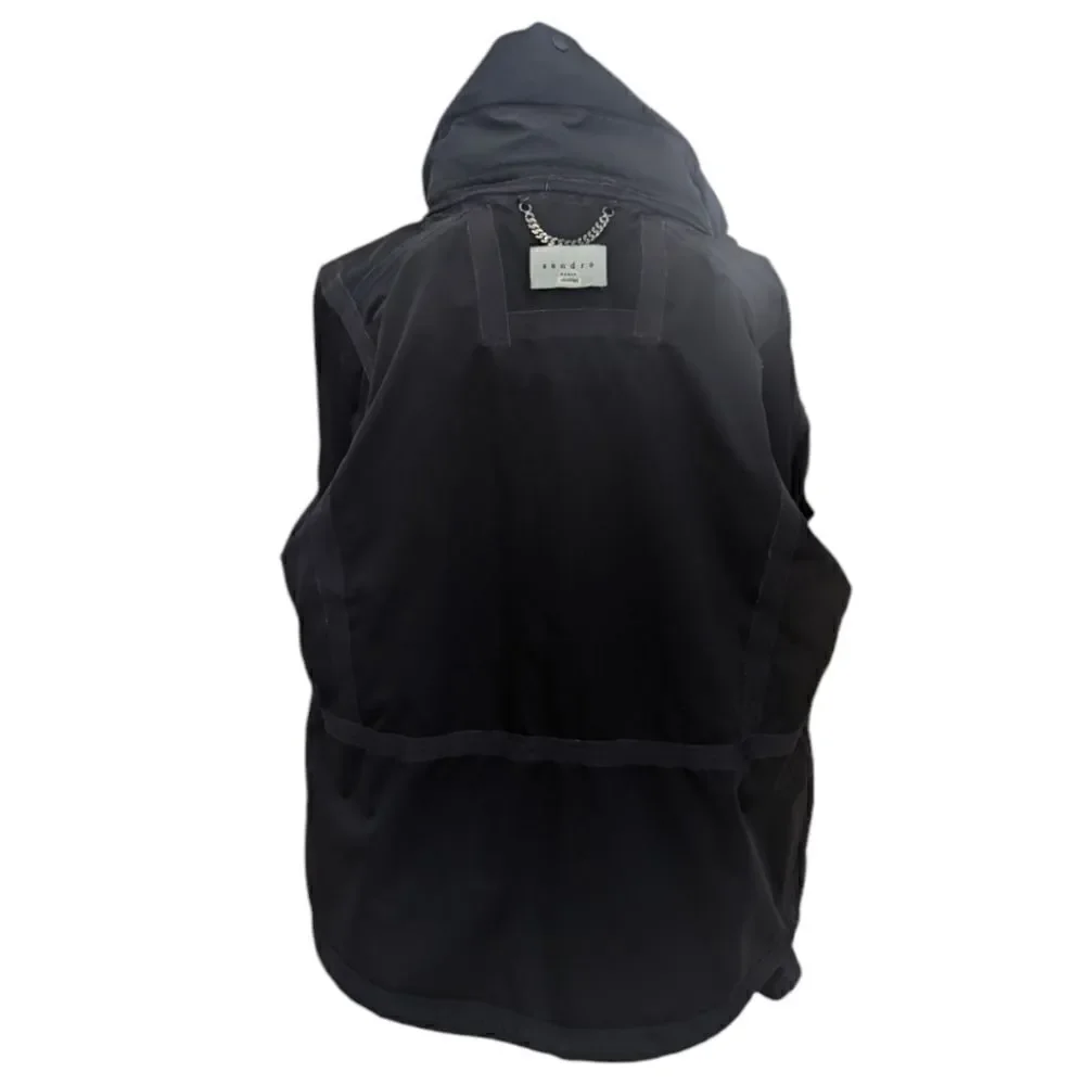 Sandro Paris Polyester Soft Shell Jacket Hooded Stowaway Black Size XL